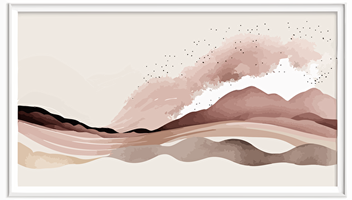 dusty pink and beige watercolour abstract landscape art, Minimalist, vector, contour