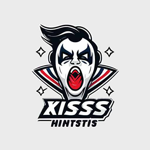 a sports mascot logo of kiss, simple, white background, vector