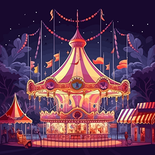 vector illustration of a fairground at night