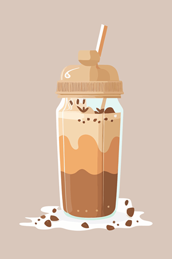 iced coffee in tumbler with lid, illustration style, flat vector