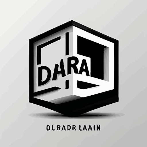flat, vector, black and white only, square, solid shapes logo with brand name "Diorama"