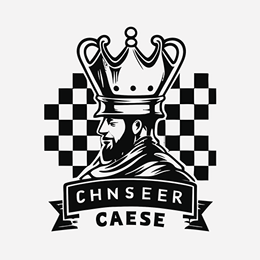 a minimal vector logo for a chess youtube channel, motive is the chess king piece with a chef hat on its head, white background, black and white