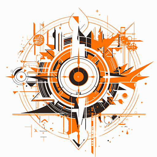 2D vector Time in minimalism geometry cyberpunk style. Colors: orange & white background