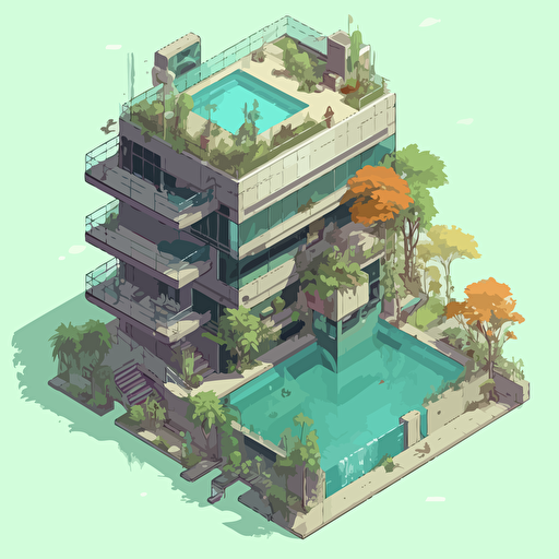 vector, ecopunk, building with a pool