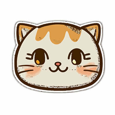 sticker, cute happy cat face with big hazel eyes, kawaii, contour, vector, white background