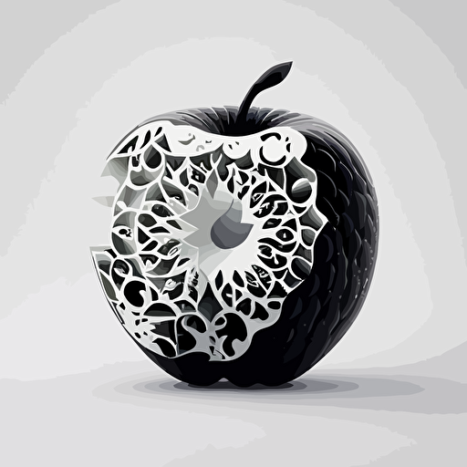 snowflake looks like an apple :: minimalistic logo , black and white, linear, vector