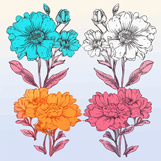different Flowers, Sticker, Hopeful, Neon, Photorealism, Contour, Vector, White Background