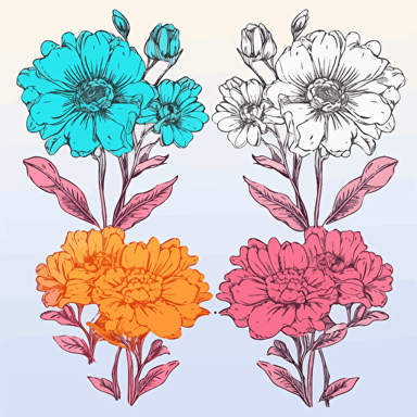 different Flowers, Sticker, Hopeful, Neon, Photorealism, Contour, Vector, White Background