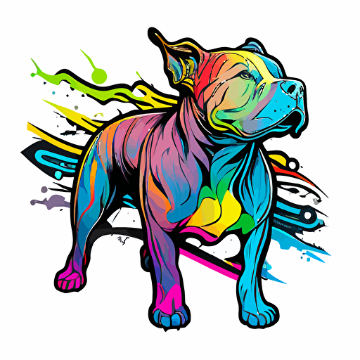 graffiti style Pitbull dog, Sticker, Joyful, Neon, Anime, Contour, Vector, White Background, Detailed