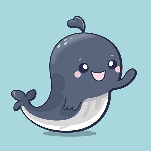 kawaii vector clipart of a smiling humpback whale with its thumbs up. It is swimming underwater