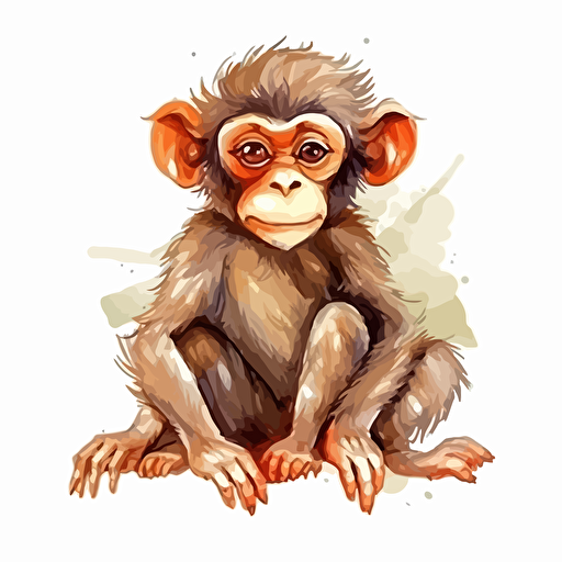 monkey, detailed, cartoon style, 2d watercolor clipart vector, creative and imaginative, hd, white background