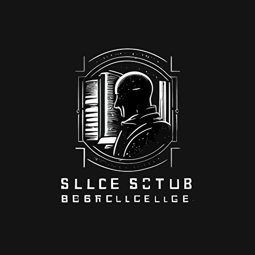 Simple and elegant bicolor vector logo for an old bookseller with sci fi elements
