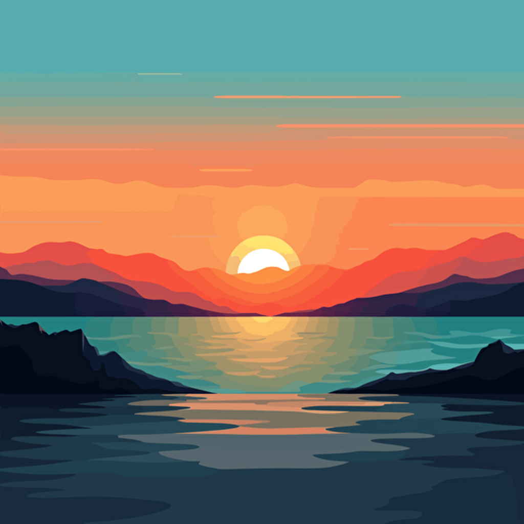 create vector landscape with beach and sunset using only this colors #9c84f8, #fbe4a7, #040404, #ffffff