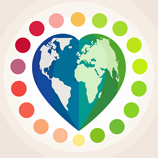 heart shaped earth logo, vector, solid colors