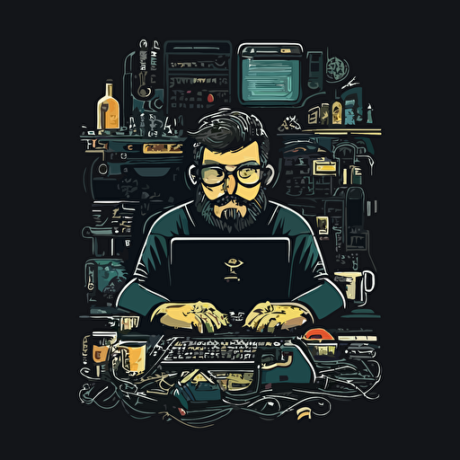 a web developer, flat vector art, black background