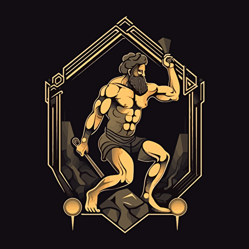 Hephaestus forging, minimalistic, art deco, vector, on a black background