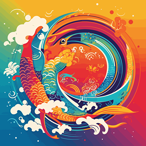 vibrant rainbow 2d vector art ukiyo-e logo