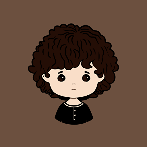 2D minimalist vector illustration, cute baby with curly brown hair