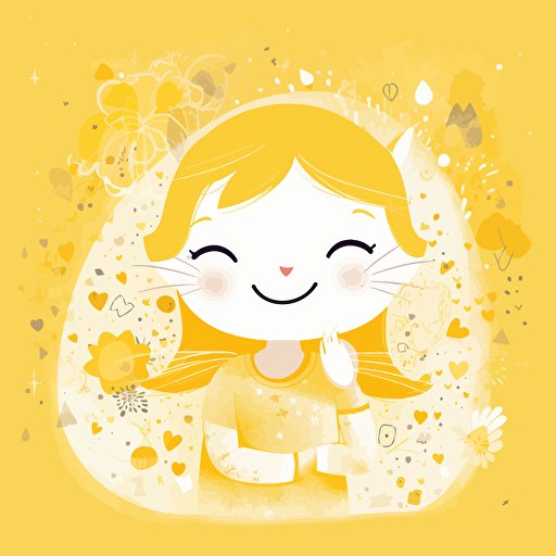 child illustration, big, vector, background white, cat, littlr cat, light yellow, smile, happy, joy, child 6144x6144
