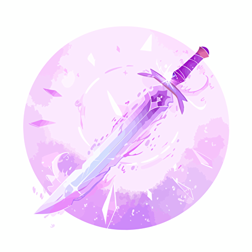 circular vector icon, white background, magical purple dagger