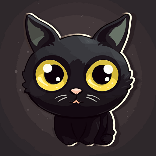 a cute black cat, sticker, vector, big eyes