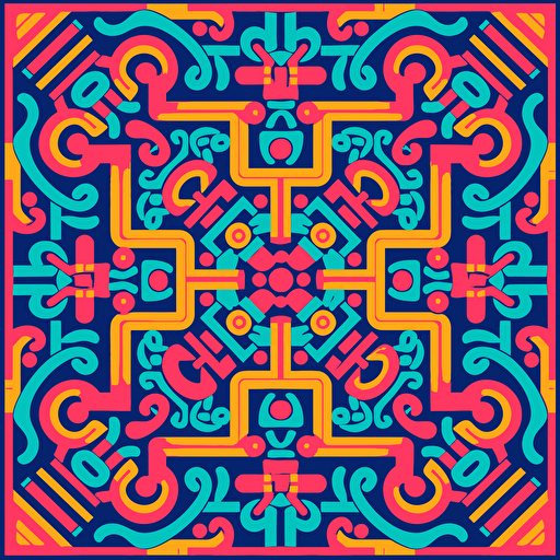 trippy shipibo colorful pattern, 2d vector art, flat colors