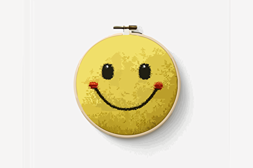 A embroieded smiley face vector in white background, high details.