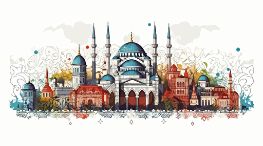 vector of the city of instambul make with turkish tiles, light white background,