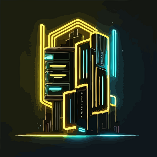 logo futuristic detailed neon lights illustration cartoon vector, cyberpunk architecture abstract, shapes, simple, one color