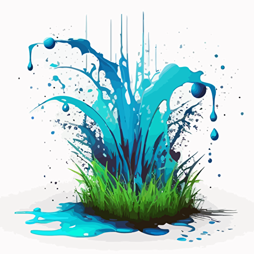 blue splash vector, with grass, oblong, 2d