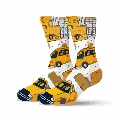 On a white background socks, lots of small taxis New York flat vector illustration cartoon patterns