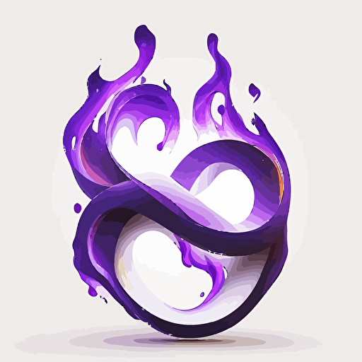 Minimalist, digital icon, infinity symbol on fire, white background, purple, vector, no shadows