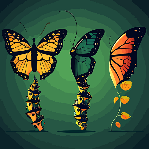 metamorphosis of caterpillar phases of transforming into butterfly, simple illustration, 2d, vector art