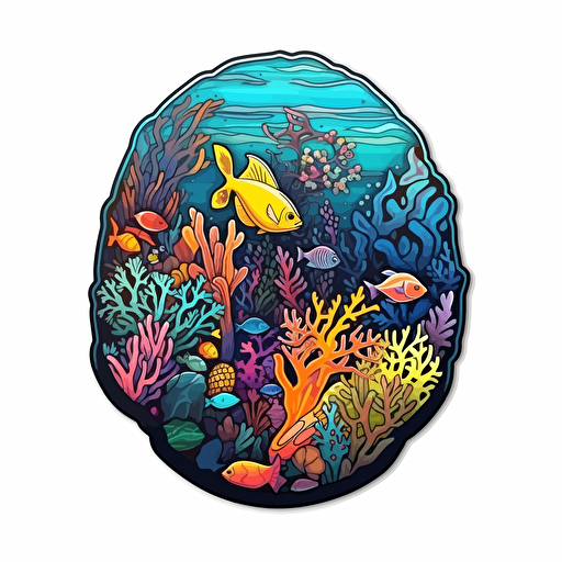 tropical hawaiian coral reef vector art sticker, stained glass ocean, stained glass coral reef sticker