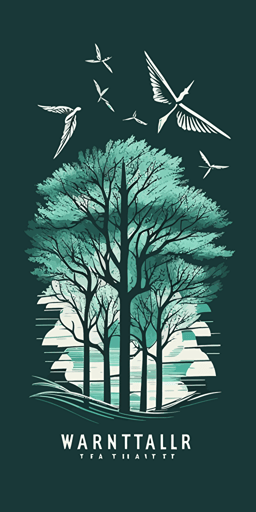 vector art logo of wind farm, with trees. Mint palette. Minimal style.
