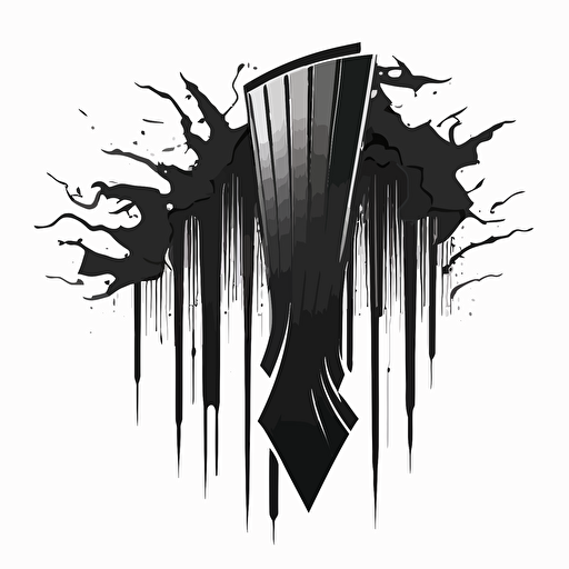 Retro futuristic iconic logo of Torn necktie, black vector, on white background.