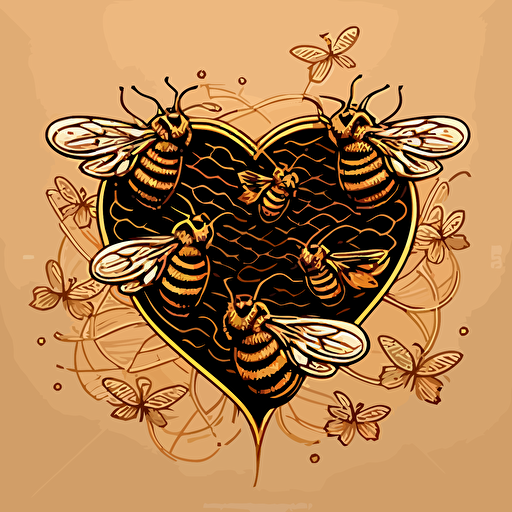 vector logo of a few golden honeybees drawing a heart cursive