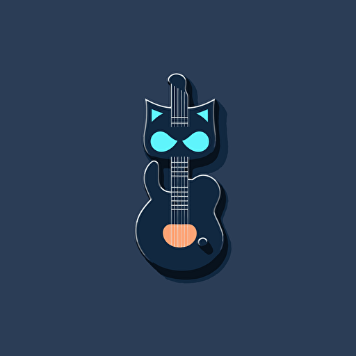 a vector line icon, black, simple, Russian blue cat, guitar, blend, abstract