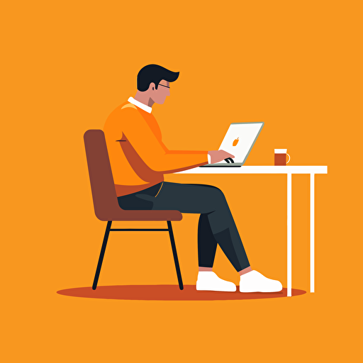 a flat, vector illustration of a person using the computer in the style of Hireology
