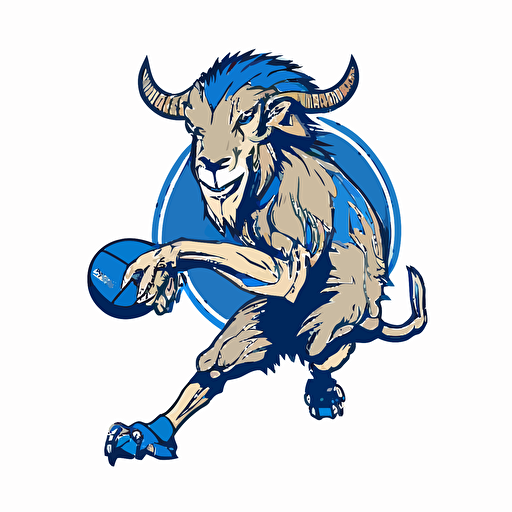 A goat who plays for the Detroit Lions, kicking an oblong football, sports logo style, white background, vector