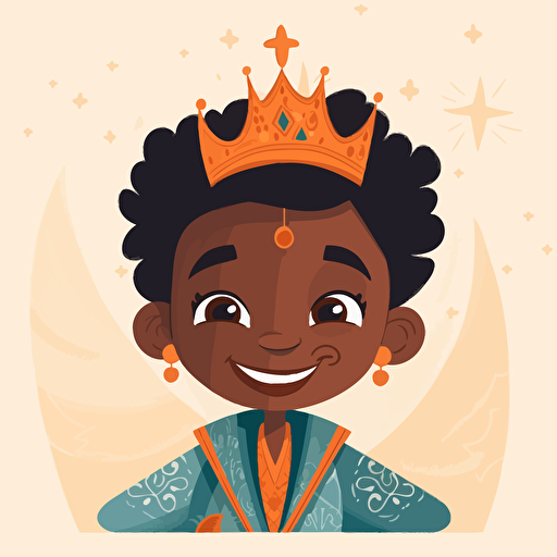 vector illustration of a adorable, cute black boy princes, Disney style, in vivid colors.