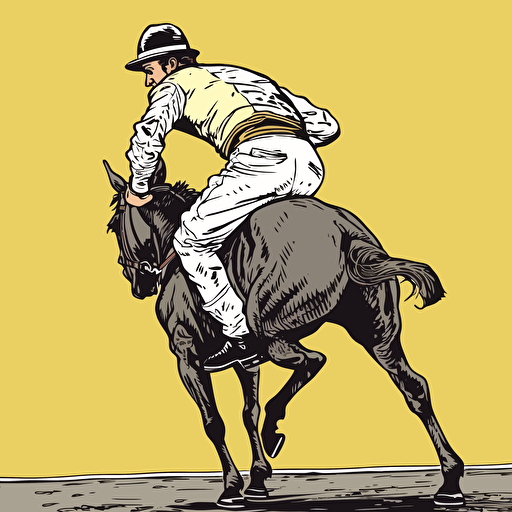 very funny Kentucky derby jockey pants down while he's riding his horse, vector,