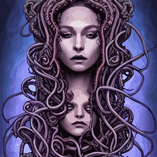 perfectly centered hyperdetailed realistic cinematic rpg portrait illustration beautiful puzzled looking aetherpunk lovecraftian medusa symmetrical facial body features style epic comic book cover awesome pose wearing cyberpunk outfit long ravepunk snakes hair bio luminiscent skyscrapers professional post processing hdr digital airbrush painting arthouse cosmic horror surreal dark otherworldly mood award winning picture trending gsociety artstationhq neon noir background glowing rich colors 8 k 3d rim light 3d final render 3d shading unreal 5 octane render iridiscent accents psychedelic highlights dramatic shadows dynamic lighting atmospheric lighting anamorphic lens sharp focus