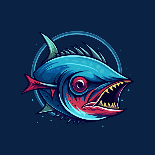 /clean vector logo, mad tuna, looking tough, modern, 2 colors, front view