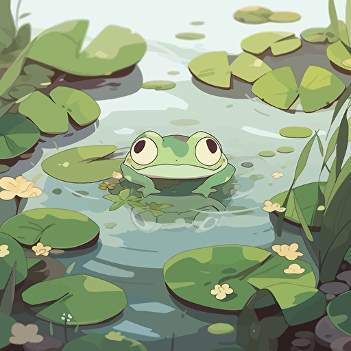 /simple cartoon frog vector illustration and pond