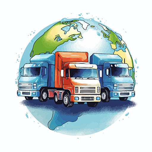 a vector illustration of trucks driving on a globe