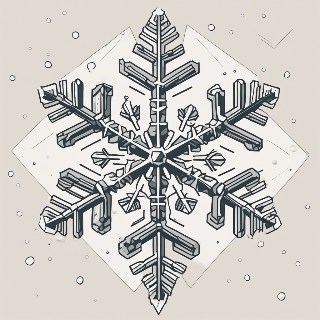 Detailed macro shot of a snowflake, illustration in the style of Matt Blease, illustration, flat, simple, vector