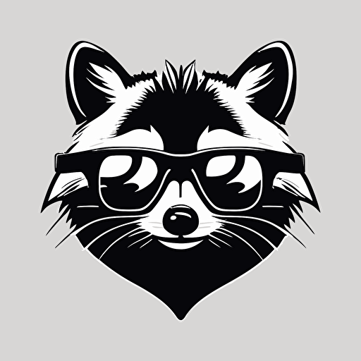 Minimalist happy cut racoon with sunglasses logo, vector logo
