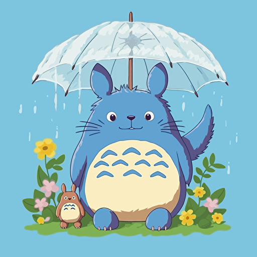 My neighbor totoro in the style of Bluey from ABC. Vector based kids show. Pastel colors. Bright and cheery