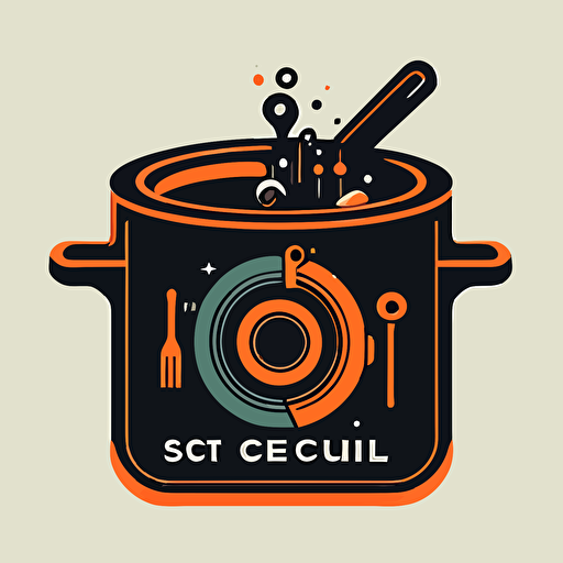 a logo, saucepan on a induction hob, recycle, hot, simple, black and orange, vector
